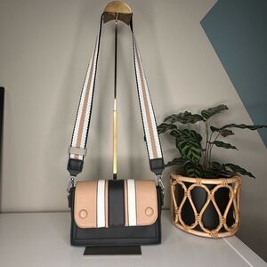 Sondra Roberts Squared Neutral Striped Crossbody Bag Faux Leather Adjustable